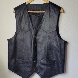 Scully Black Leather Vest W/Snaps Of Great Seal Of Oklahoma  Size L